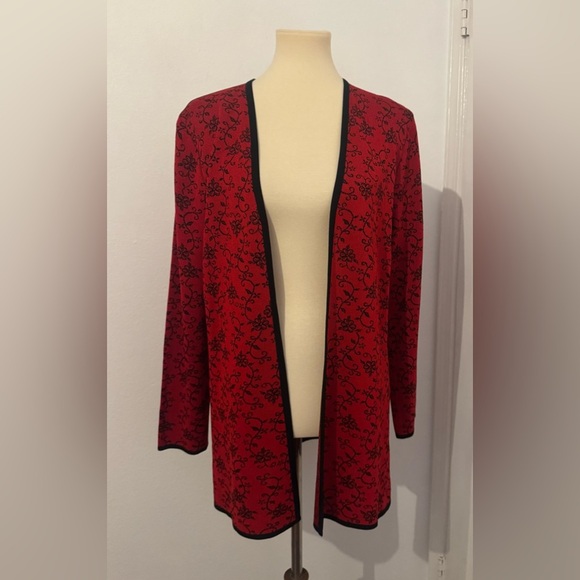 Exclusively Misook Open Front Longline Knit Cardigan Floral Career Luxe Large - Picture 1 of 10